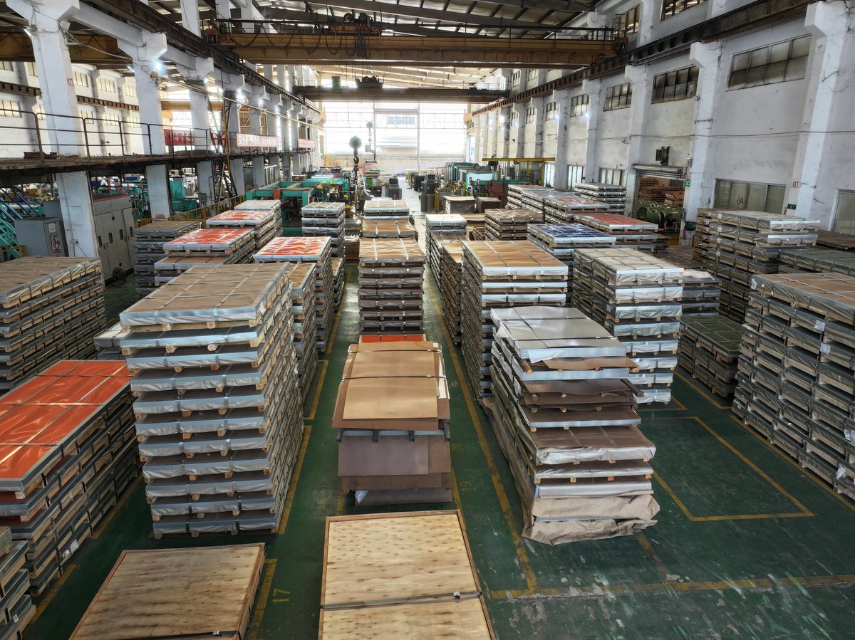 Stocked pallets of stainless sheets ready for dispatch